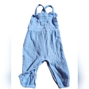 Emily & Oliver Blue Gauze 3-6 Month Overalls